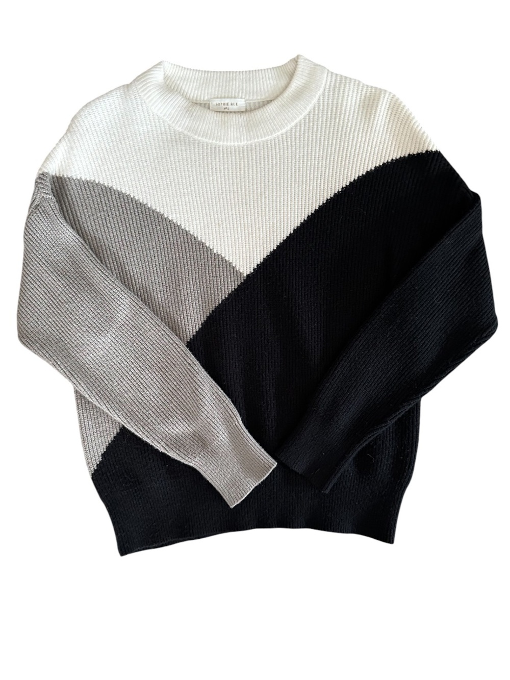 Colorblock Crewneck Sweater - White, Gray, Black
